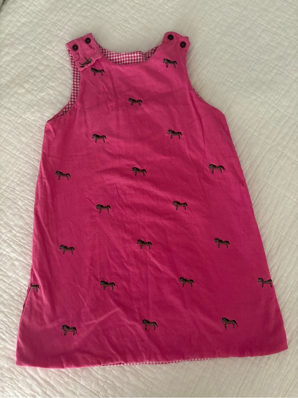 Girls Pink Horse Embroidered Pinafore Dress
